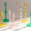 Glass Candlestick Holders Pink Green Yellow Clear