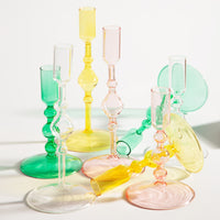 Glass Candlestick Holders Pink Green Yellow Clear