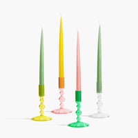 Glass Candlestick Holders Pink Green Yellow Clear