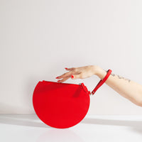 3/4 Moon Clutch in Red with Wrist Strap