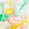 Glass Candlestick Holders Pink Green Yellow Clear