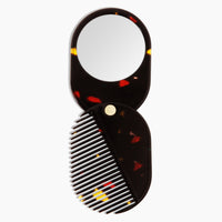 2 in 1 pocket comb mirror in Black Amber-opened