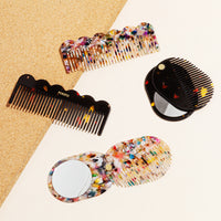 Wave Combs and 2 in 1 pocket comb mirrors in Multi Party and Black Amber