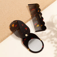 2 in 1 pocket comb mirror and wave comb in Black Amber