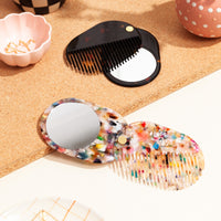 2 in 1 pocket comb mirrors in Black Amber and Multi Party