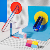 Lucite Gradient Ruler Cobalt Stapler Step Bookends Card Holder