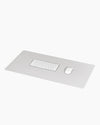 Minimalist Desk Mat in Gray with a keyboard and mouse on a grey background. 