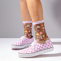 Poketo Sheer Socks in Fragments on model in shoes