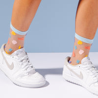 Sheer socks in Chips on model in shoes