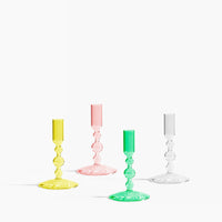 Glass Candlestick Holder small in yellow green clear or pink