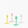 Glass Candlestick Holder small in yellow green clear or pink