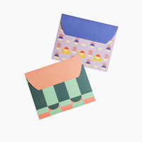 New Poketo Tuck Folders Set of 2 in orange/green and blue/purple geometric print